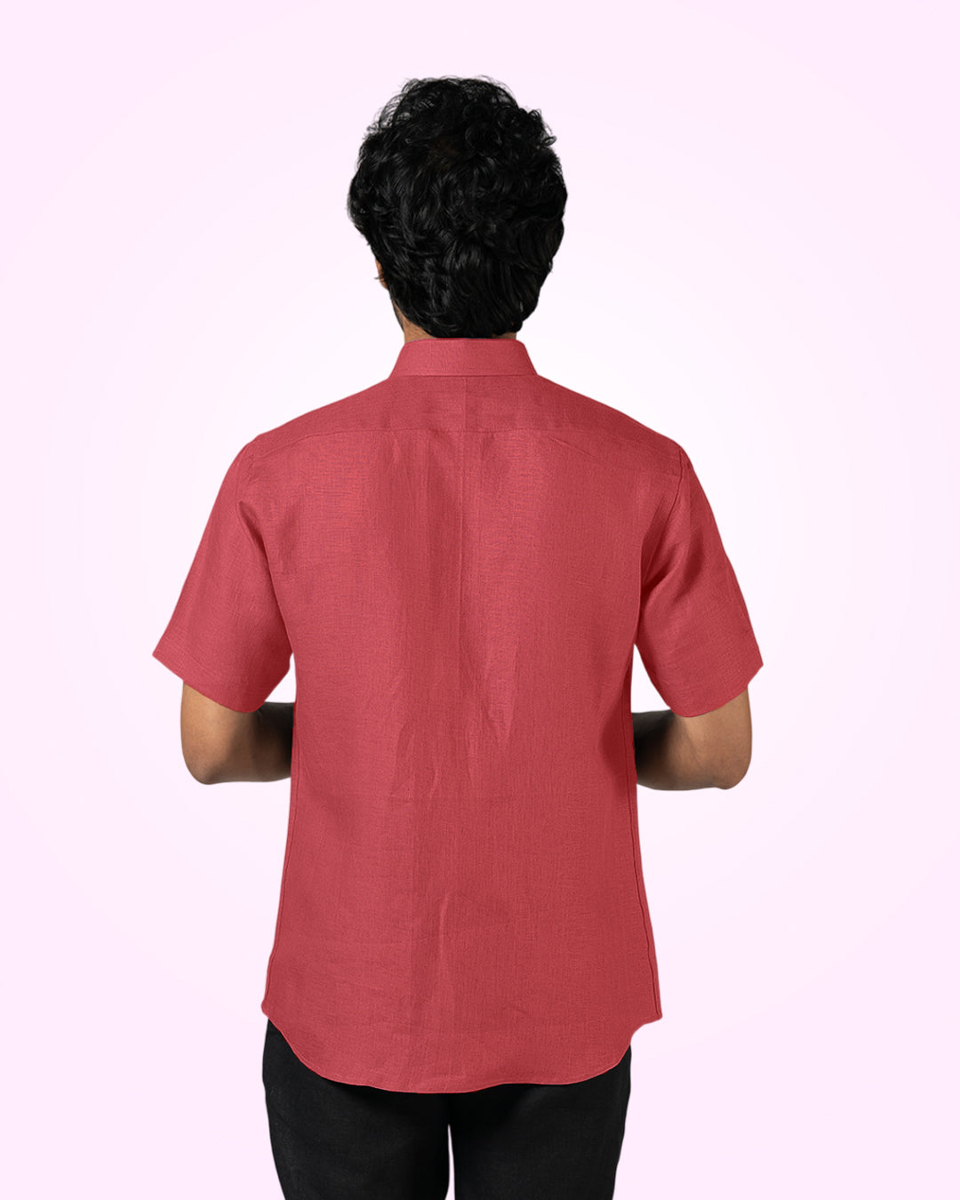 ORANGE RED PURE LINEN HALF SLEEVE SHIRT