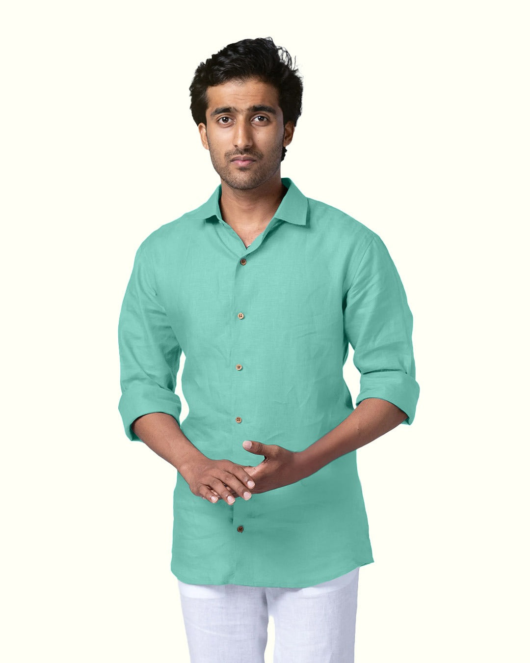 CYAN PURE LINEN FULL SLEEVE SHIRT